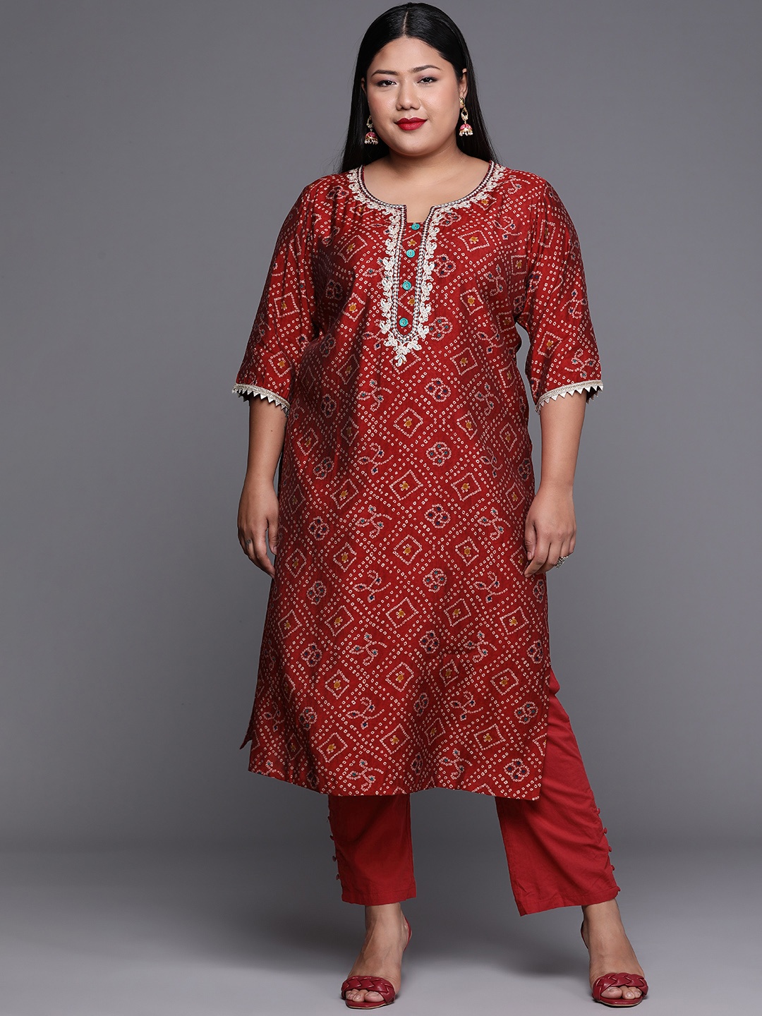 

EXTRA LOVE BY LIBAS Women Bandhani Printed Kurta, Maroon