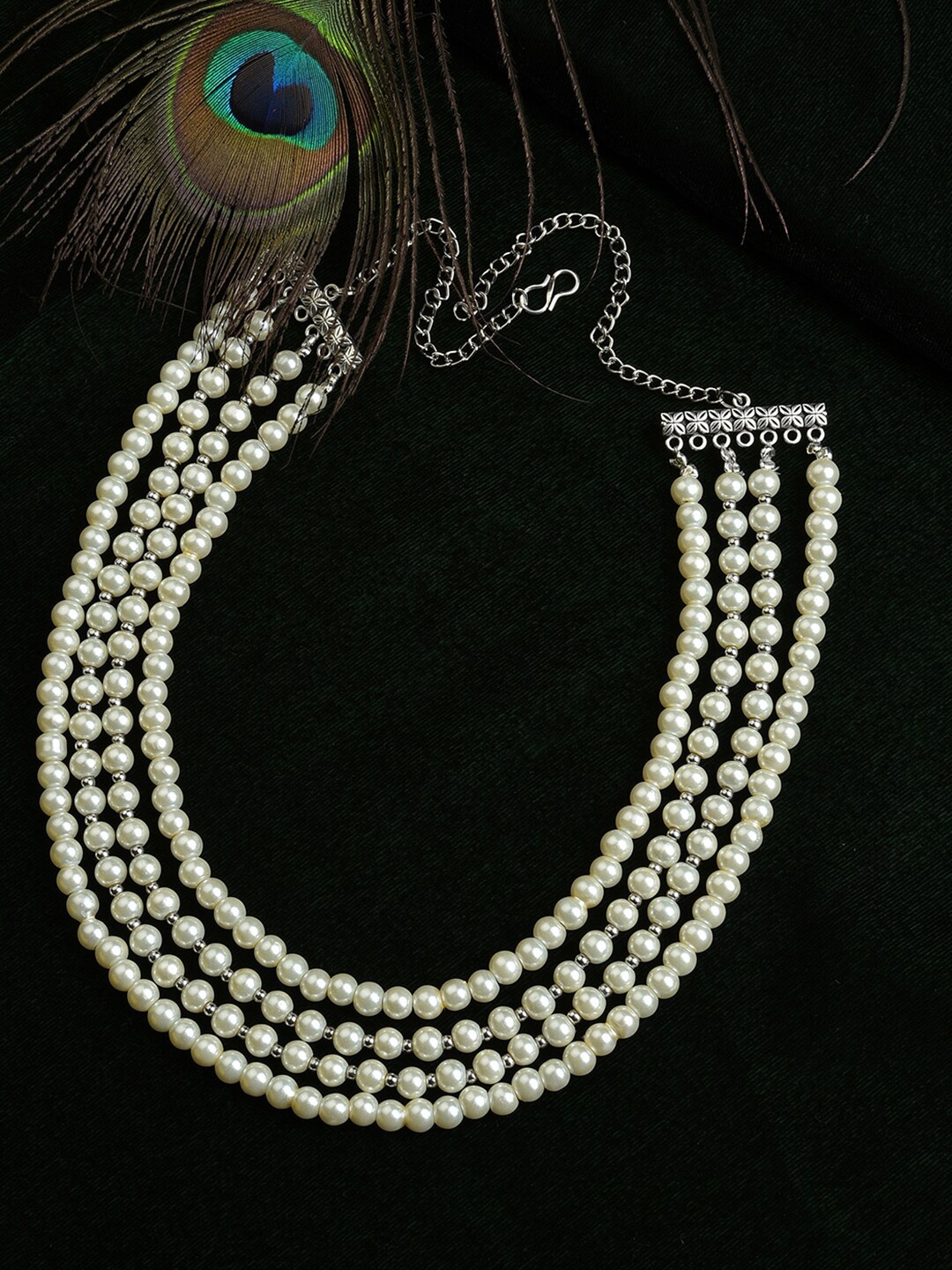 

SOHI Silver-Plated Pearl Beaded Layered Necklace