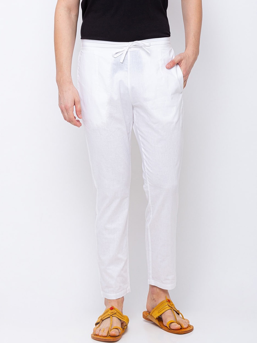 

Ethnicity Men White Solid Cotton Pyjama