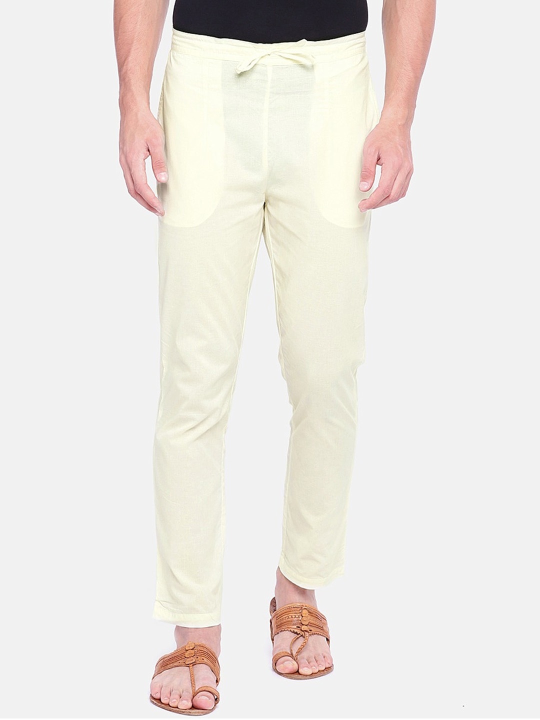 

Ethnicity Men Off-White Solid Cambric Cotton Pyjama