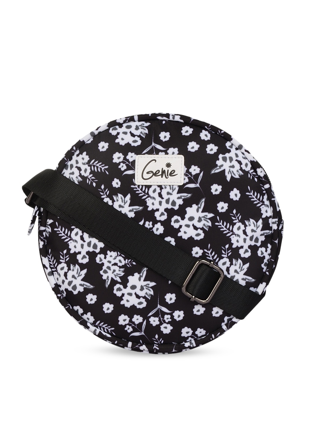 

Genie Floral Printed Circular Sling Bag, Black