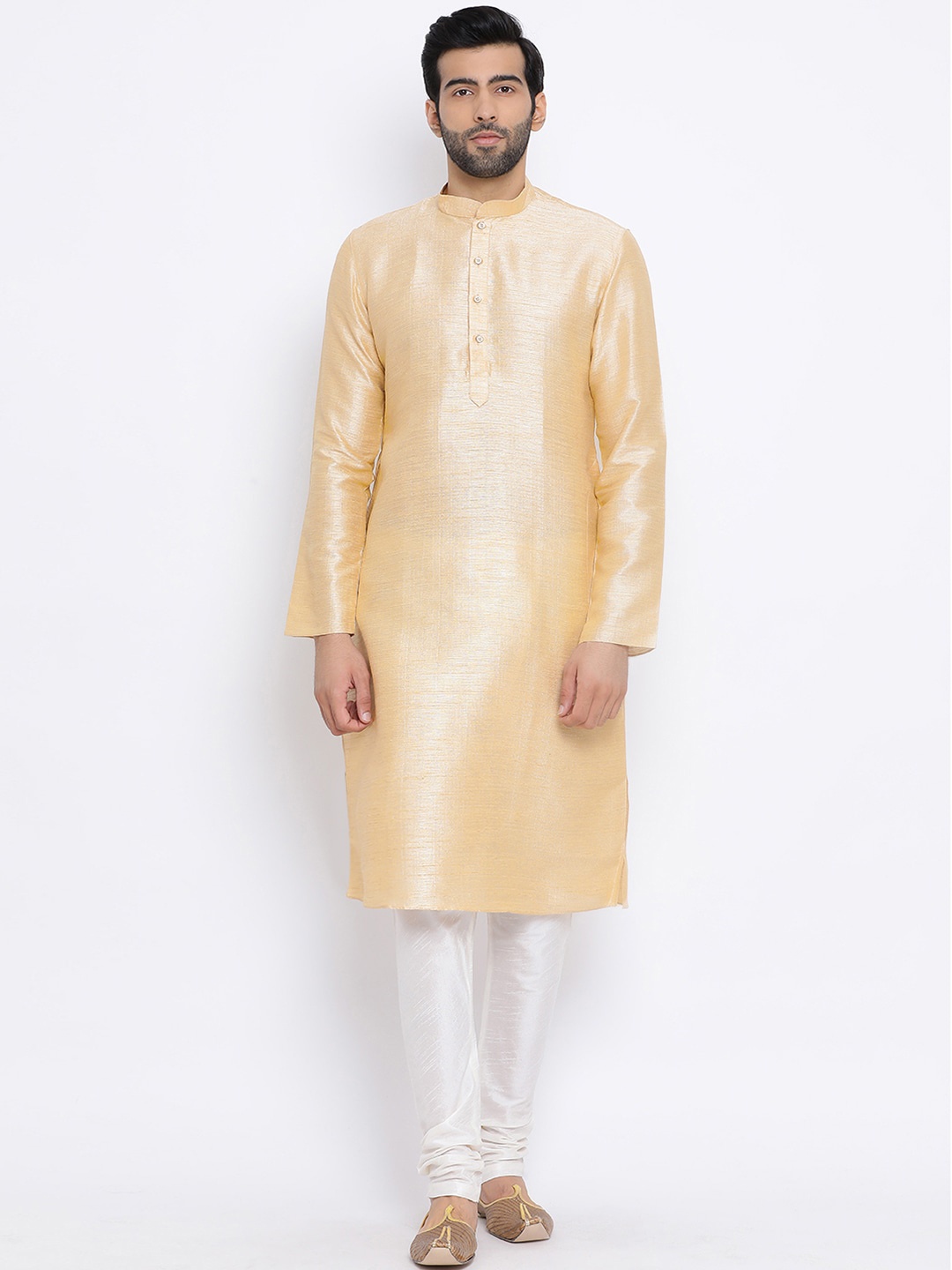

NAMASKAR Men Brown Silk Solid Straight Kurta