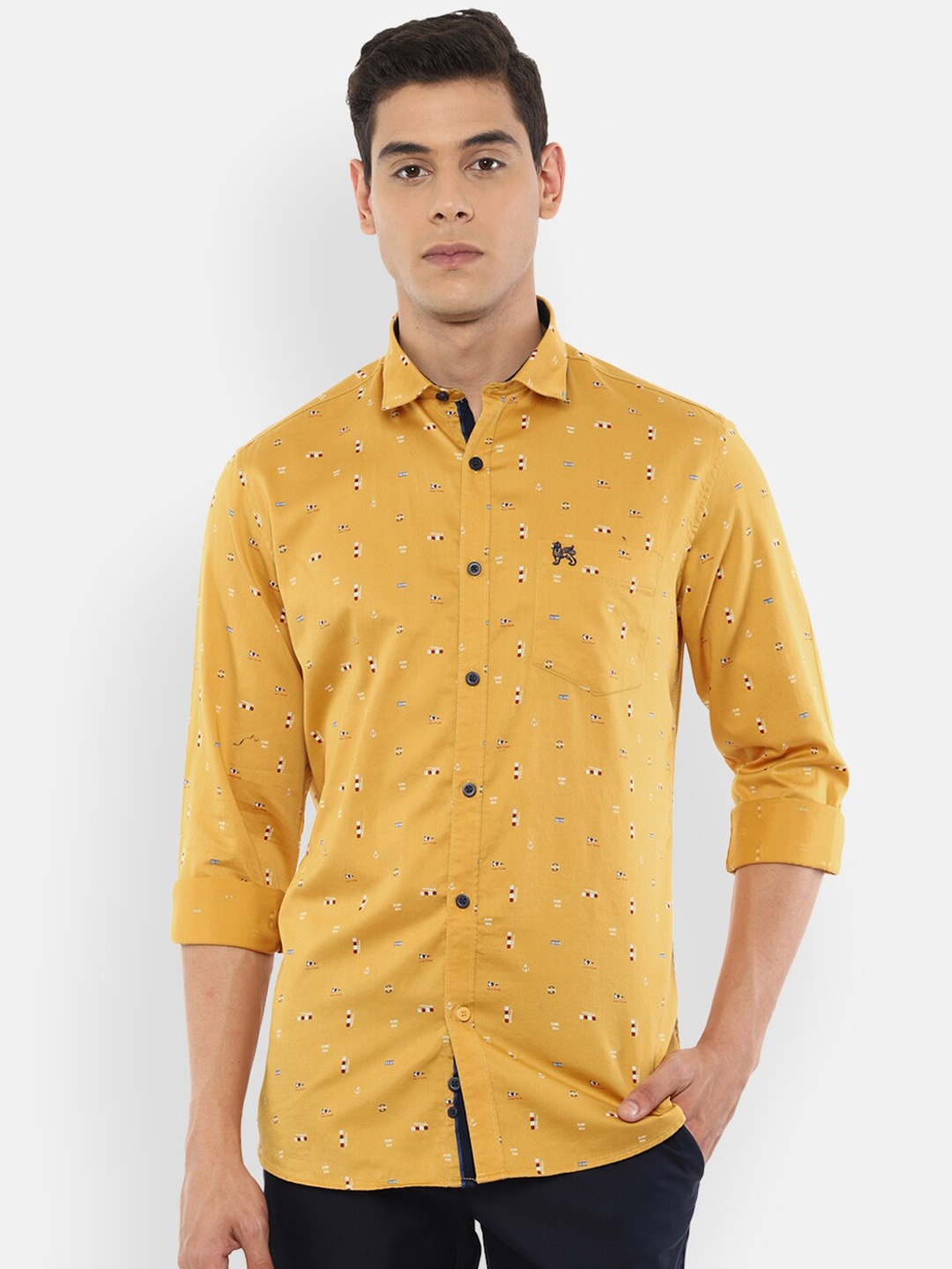 

Van Heusen Sport Men Yellow & White Slim Fit Printed Pure Cotton Casual Shirt