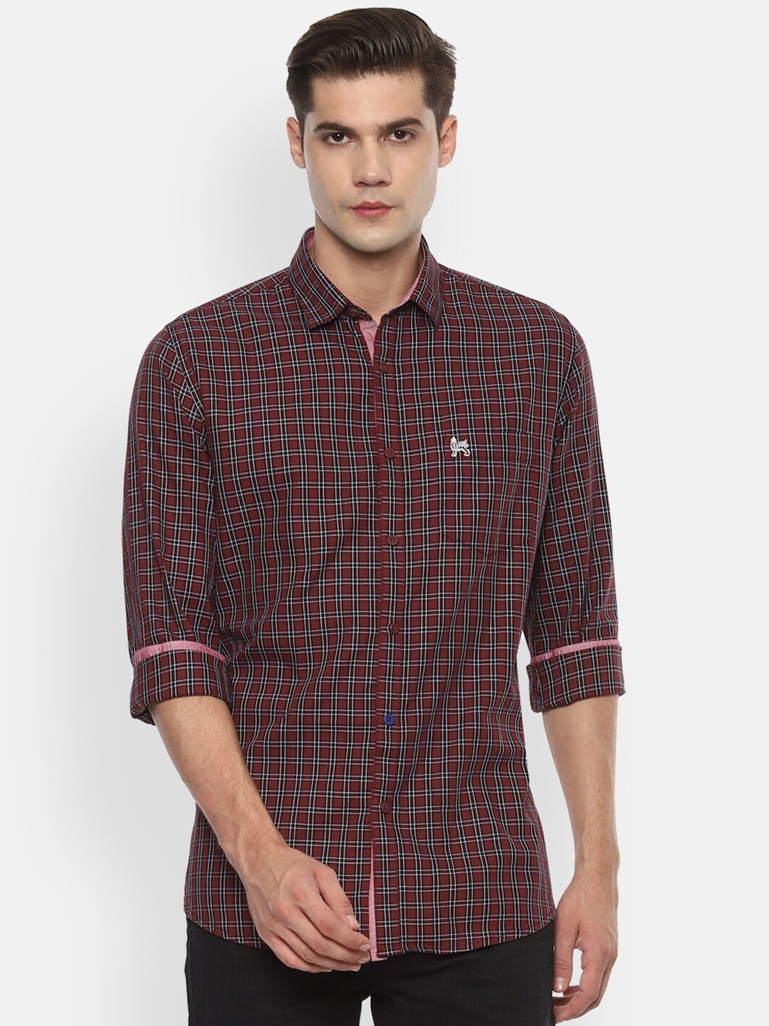 

Van Heusen Sport Men Maroon Pure Cotton Slim Fit Checked Casual Shirt
