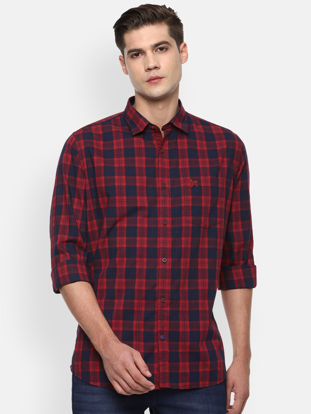 

Van Heusen Sport Men Maroon Slim Fit Checked Pure Cotton Casual Shirt