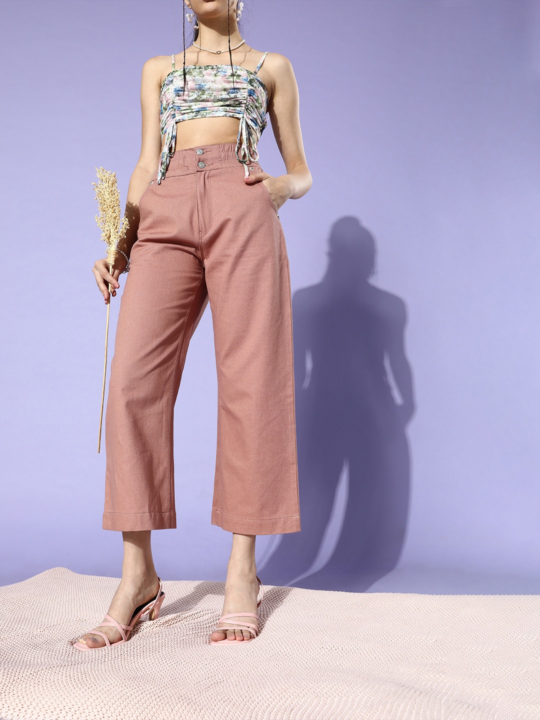 

KASSUALLY Women Pretty Pink High-Rise Wide Leg Jeans