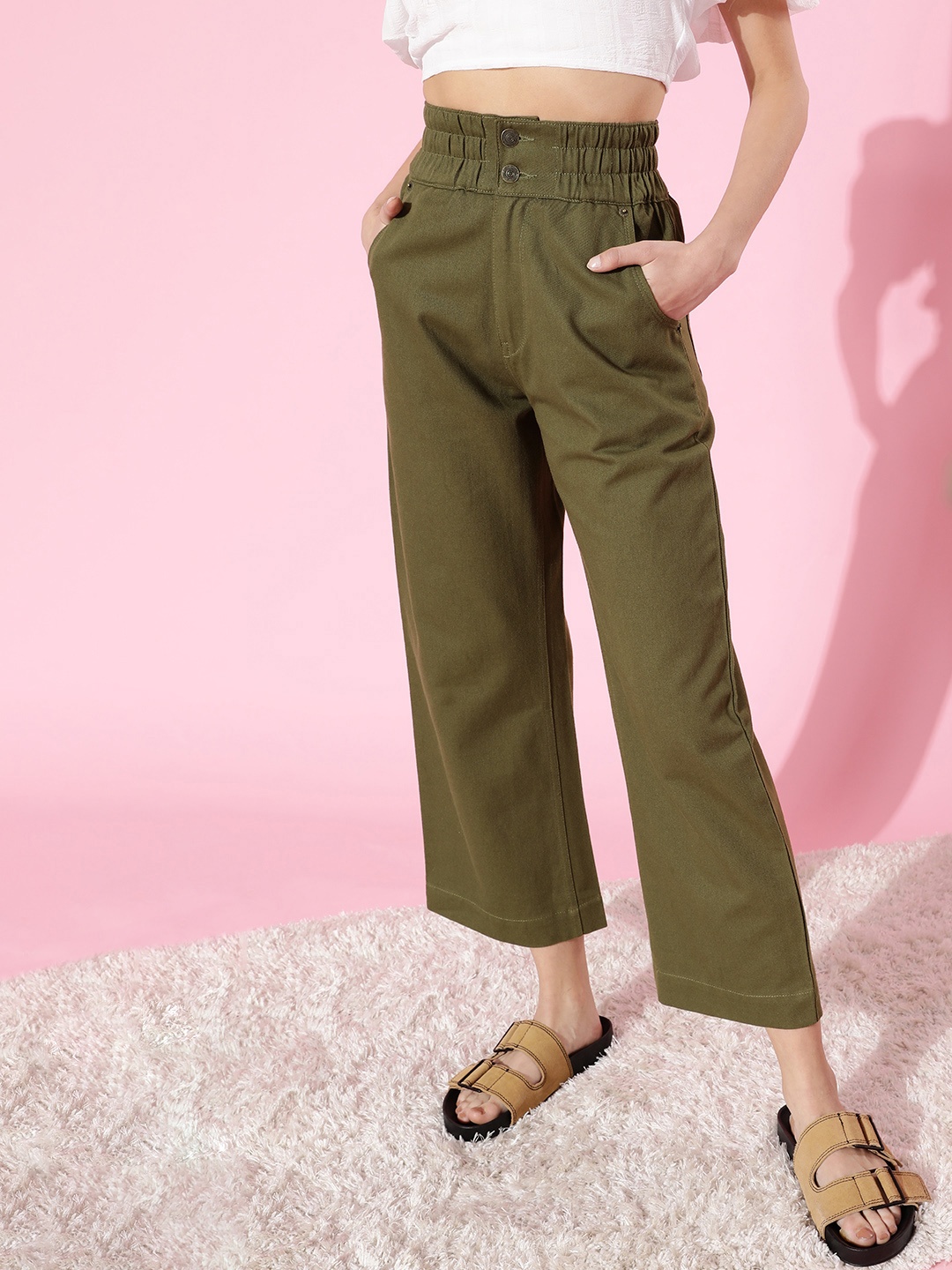 

KASSUALLY Women Lovely Olive High-Rise Wide Leg Jeans