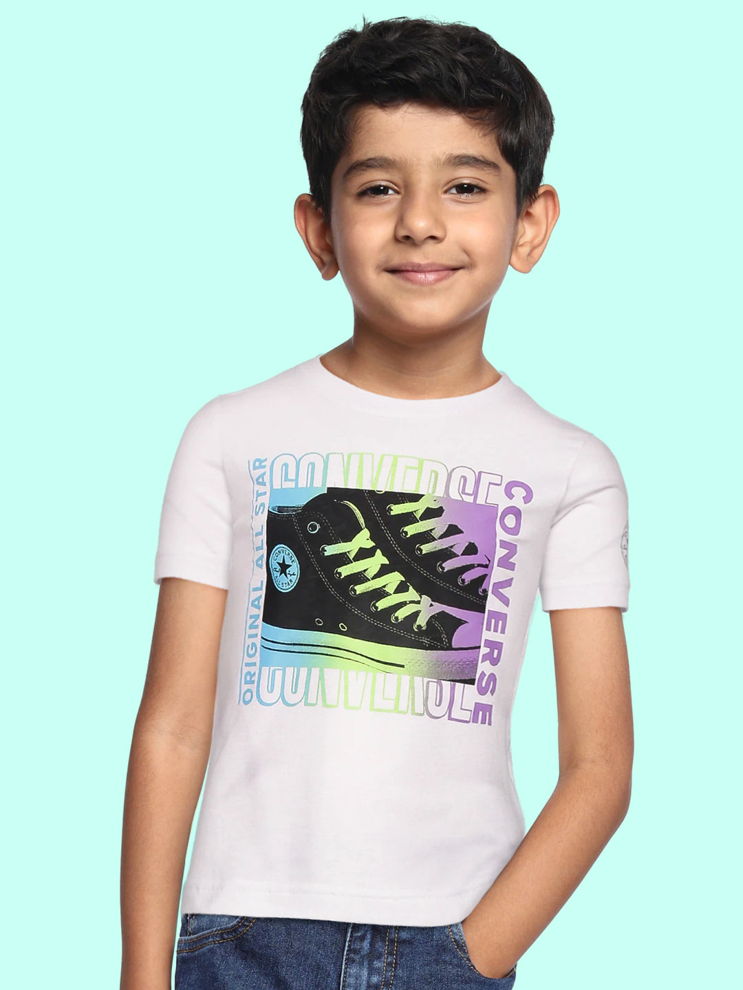 

Converse Boys White & Black Brand Logo Pure Cotton T-shirt