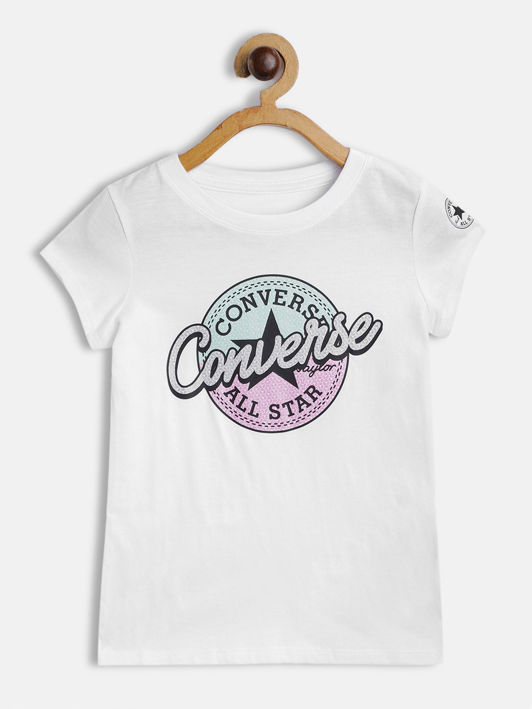 

Converse Girls White Brand Logo Printed Pure Cotton T-shirt