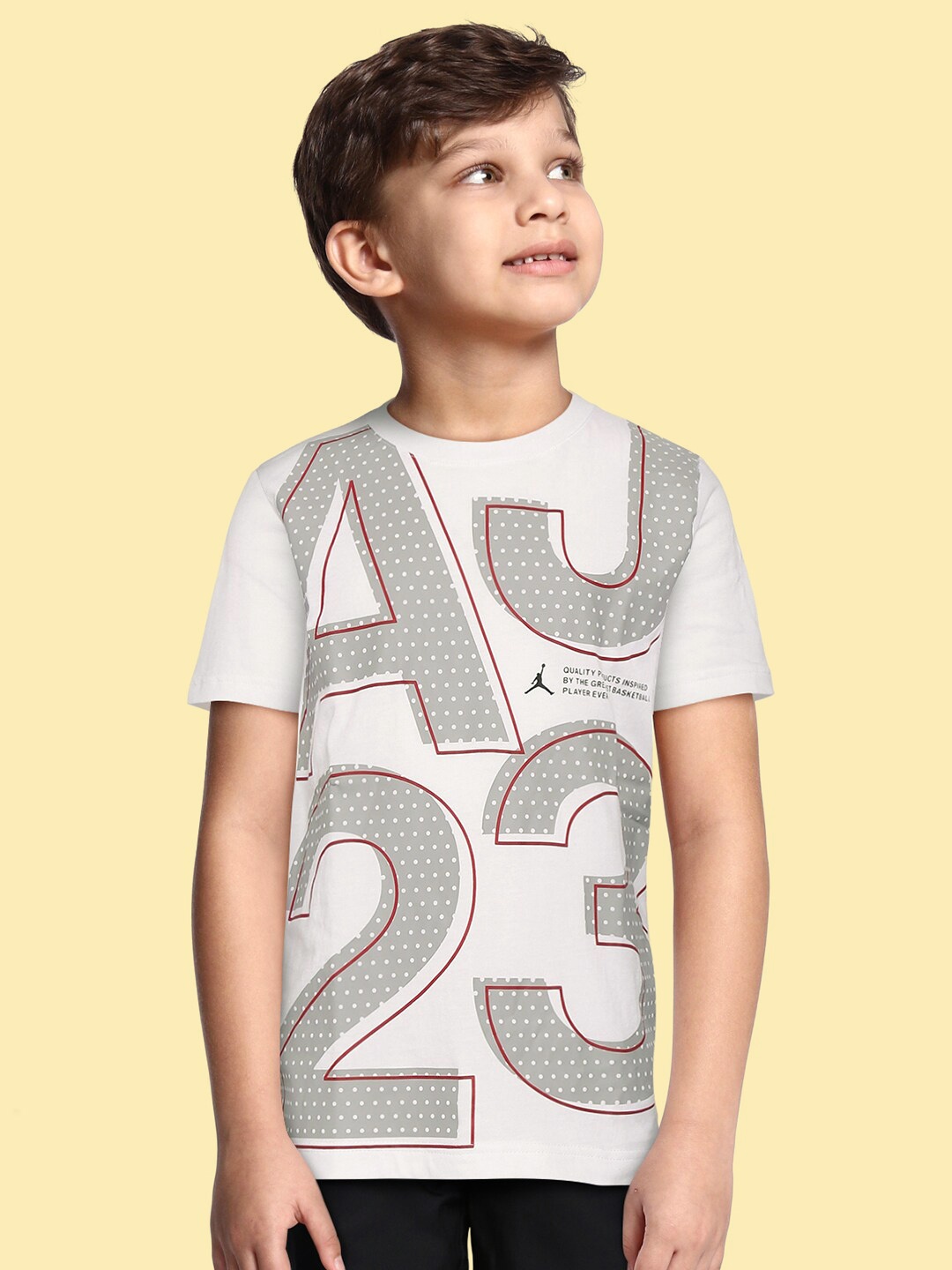 

Jordan Boys White & Grey Brand Logo Printed Pure Cotton T-shirt