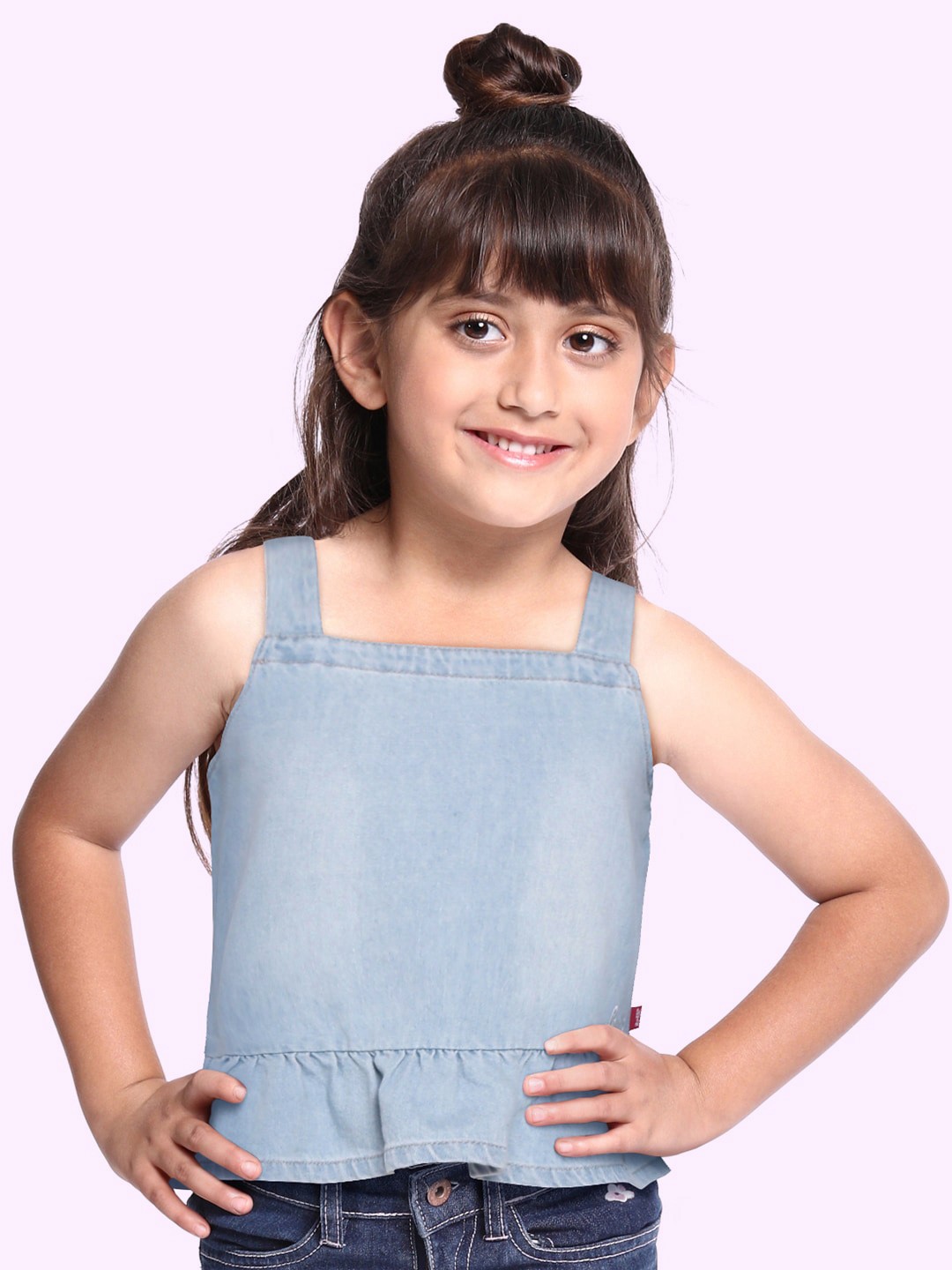 

Levis Girls Blue Pure Cotton Solid Denim Tank Top