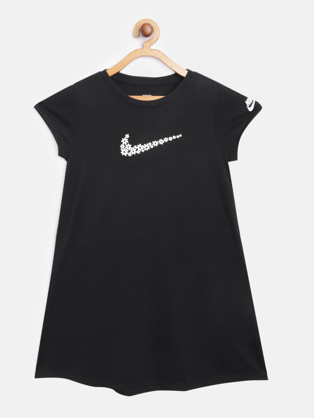 

Nike Black & White Pure Cotton Brand Logo Print T-shirt Dress