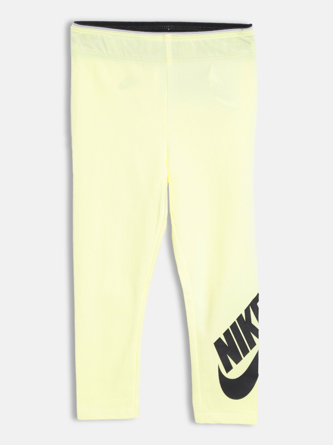 

Nike Girls Yellow & Black Brand Logo Print High-Rise Capris