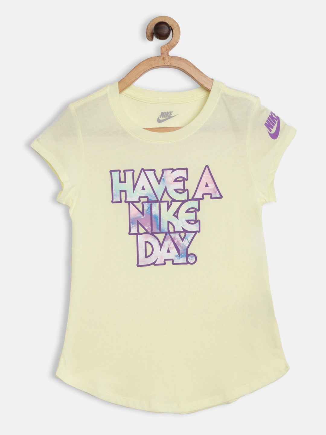 

Nike Girls Yellow Typography Printed Pure Cotton T-shirt