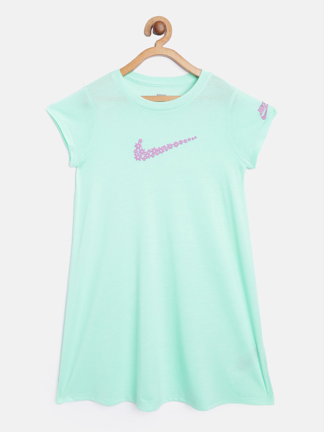 

Nike Sea Green & Purple Pure Cotton Brand Logo Print T-shirt Dress