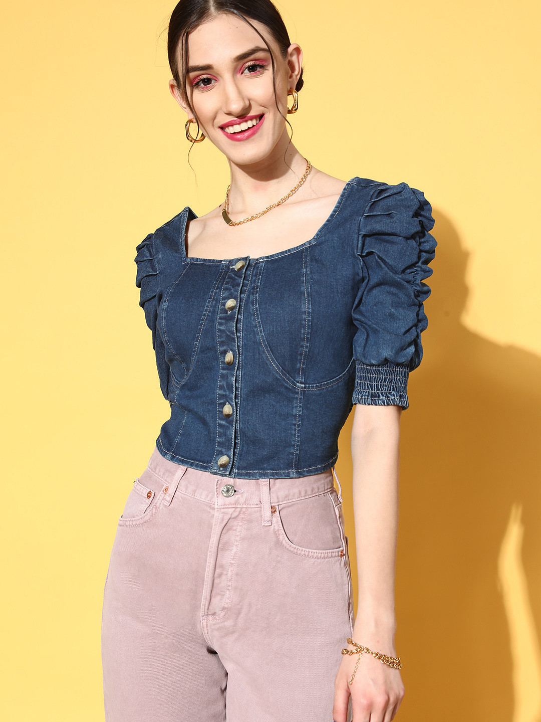 

Antheaa Women Stunning Blue Solid Corset Top