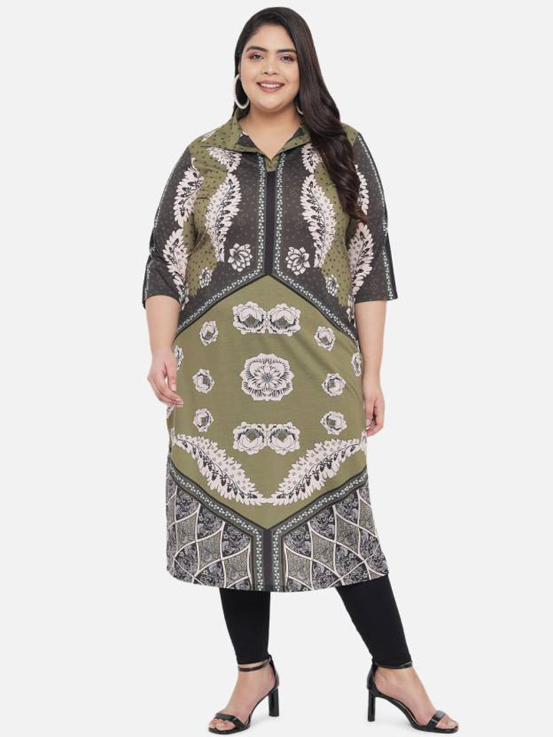 

Amydus Women Plus Size Geometric Printed Kurta, Green
