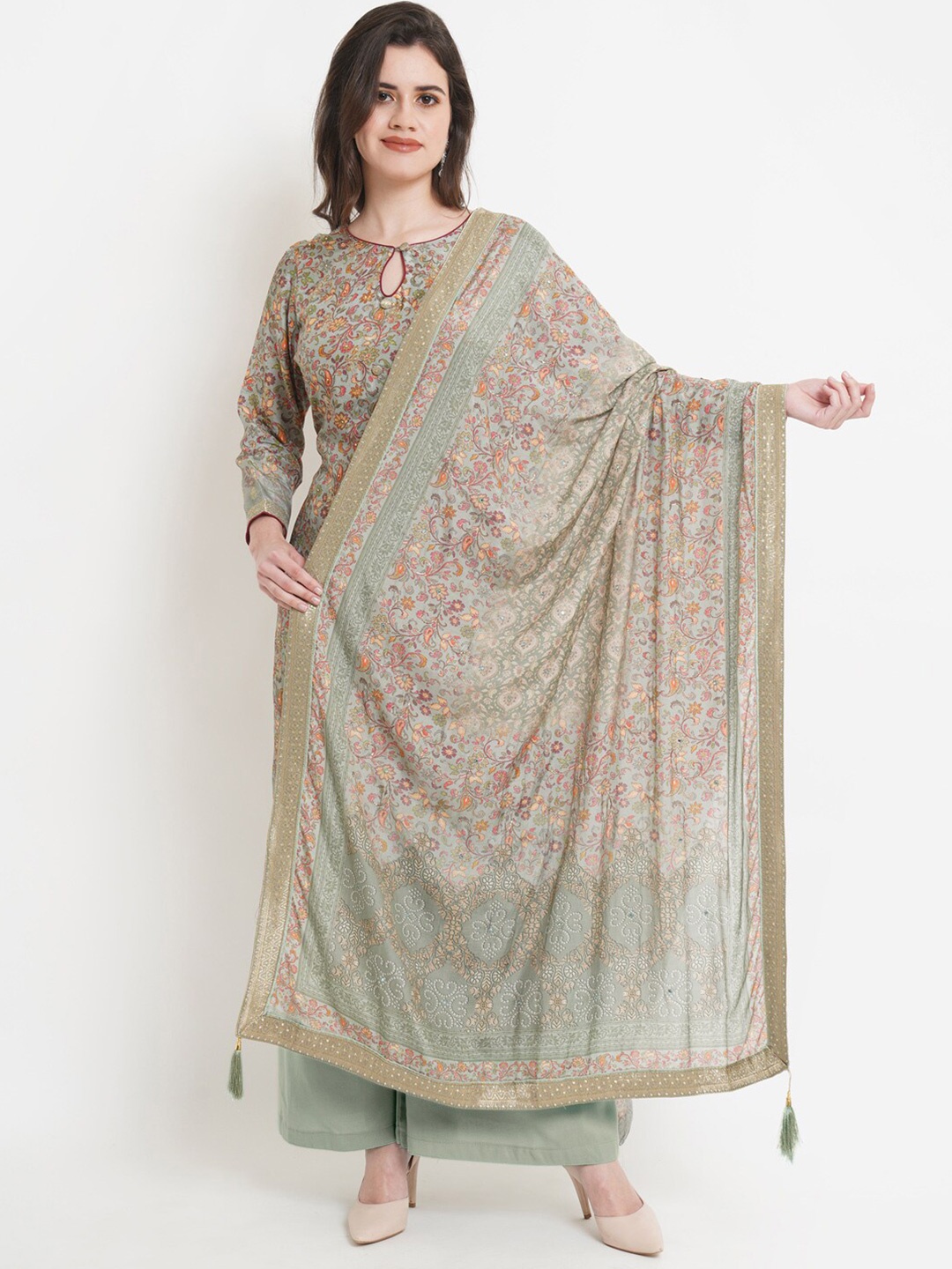 

Stylee LIFESTYLE Green & Brown Printed Jacquard Unstitched Dress Material