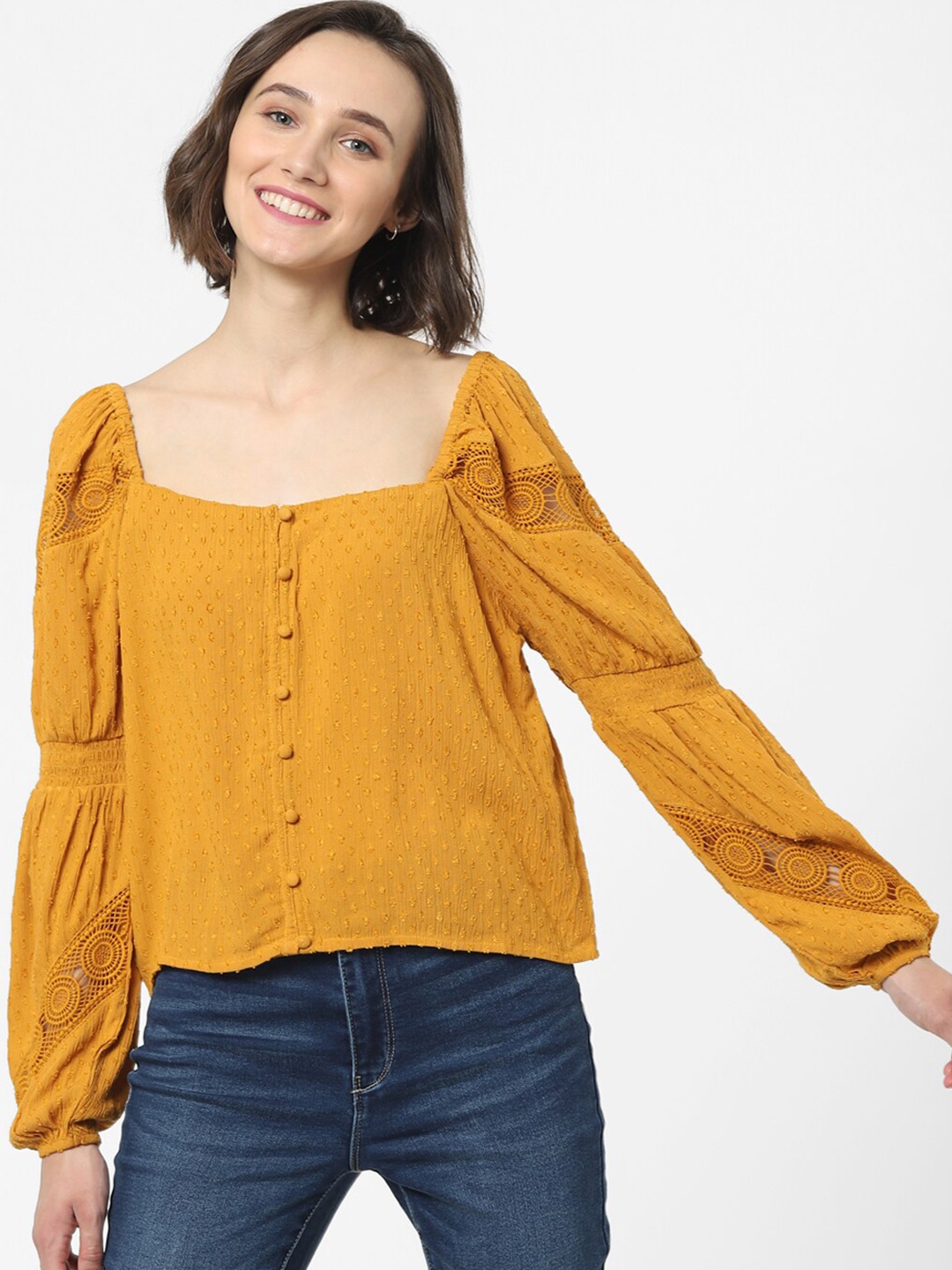 

ONLY Yellow Self Design Top