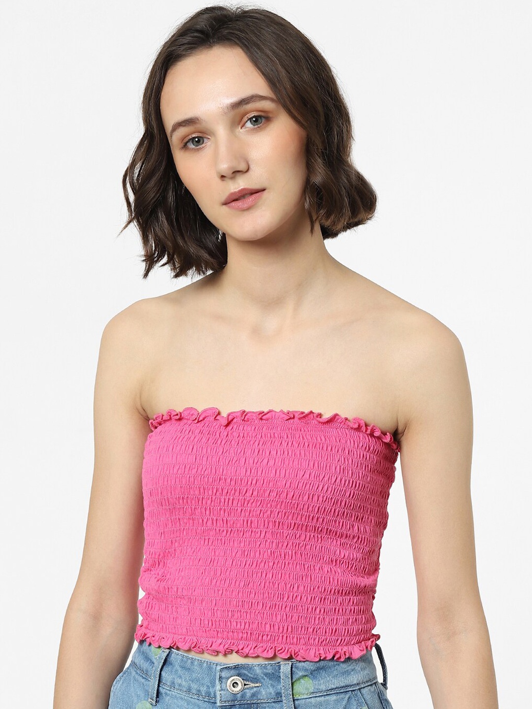 

ONLY Pink Smocked Tube Crop Top