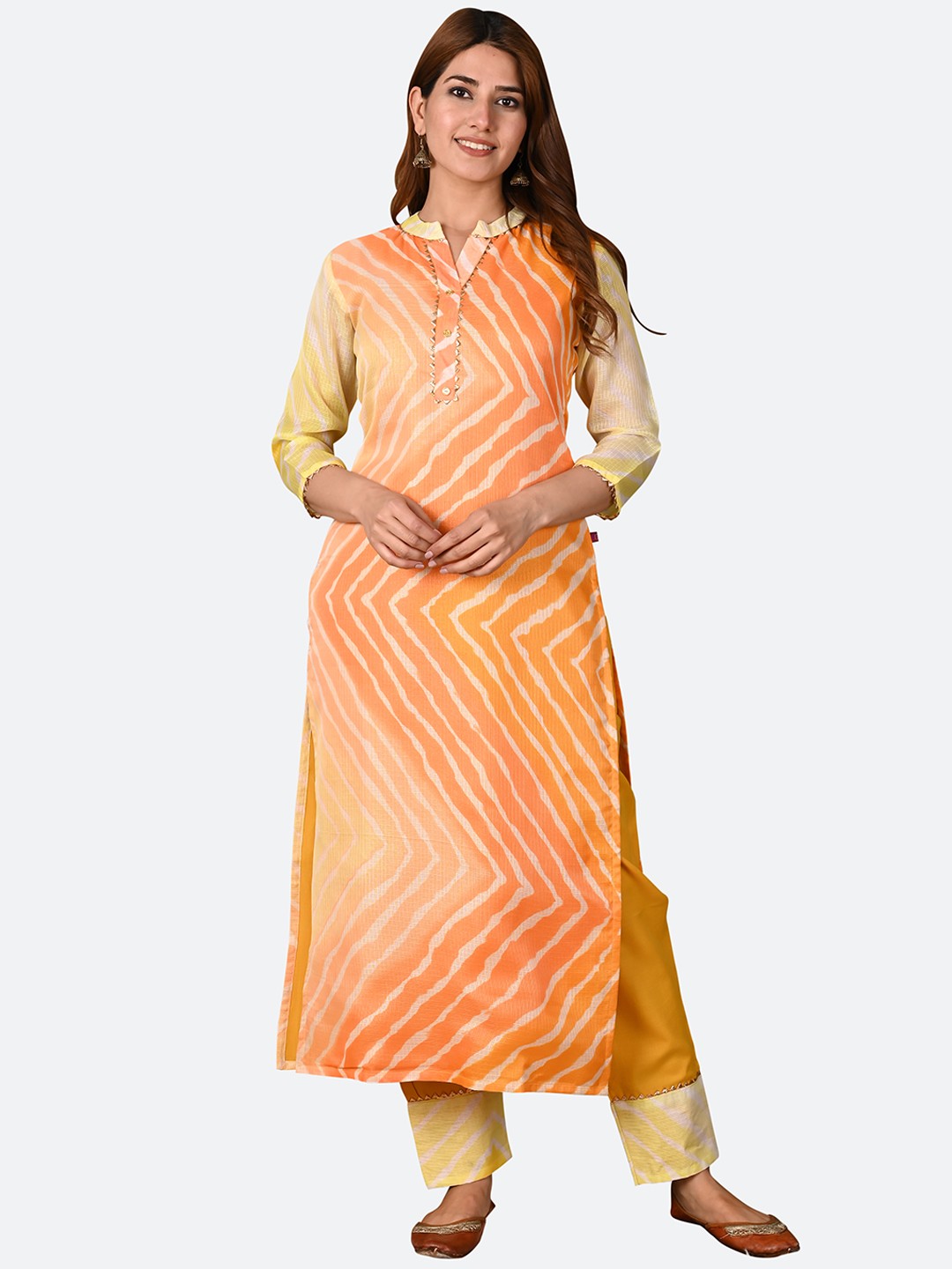 

KALINI Women Orange Printed Kurta with Trousers