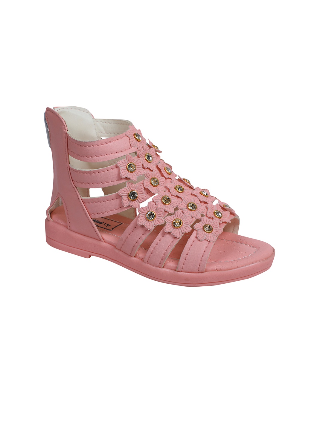 

Buckled Up Girls Pink Embellished Gladiators Flats