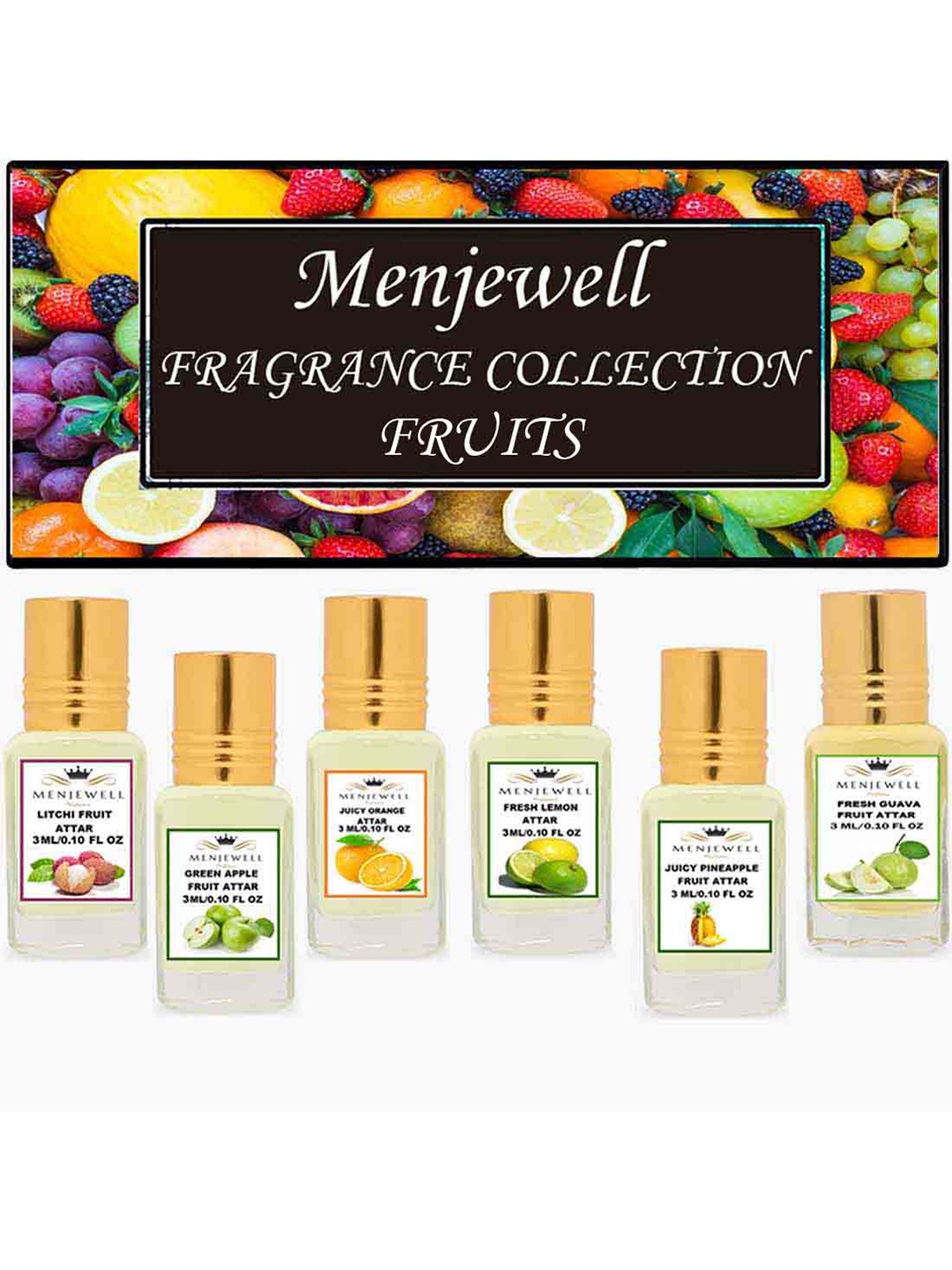 

Menjewell Perfumes Set of 6 Fine Fragrance Attar 3 ml each, Transparent