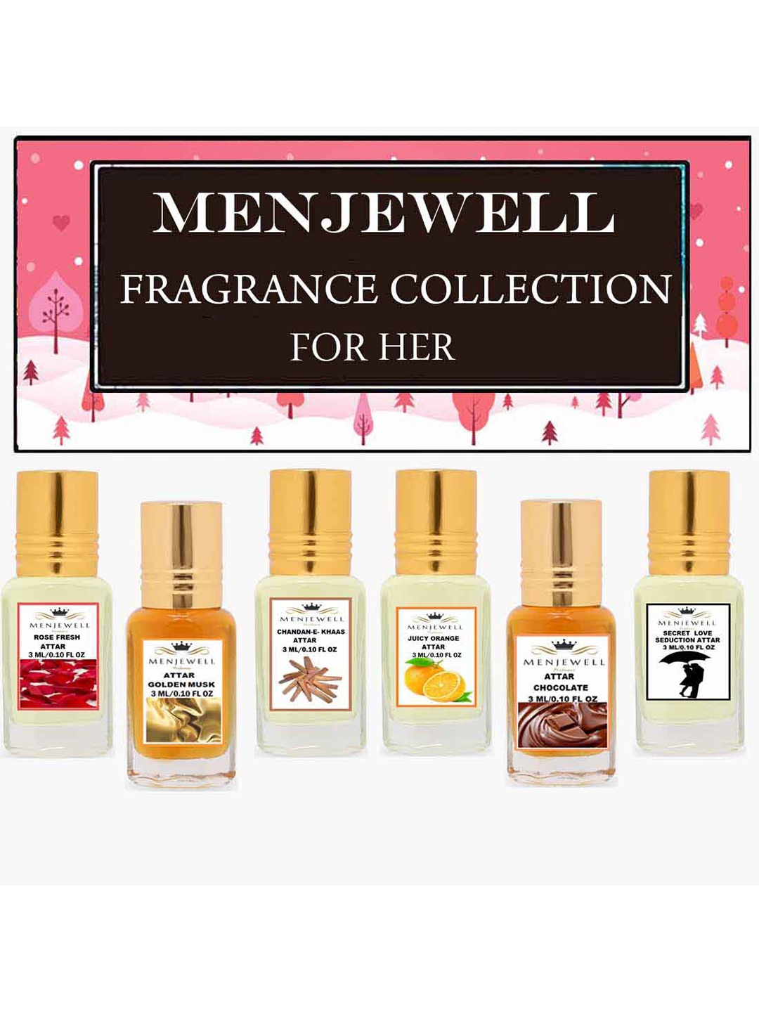 

Menjewell Perfumes Set of 6 Fine Fragrance Attar 3 ml each, Transparent