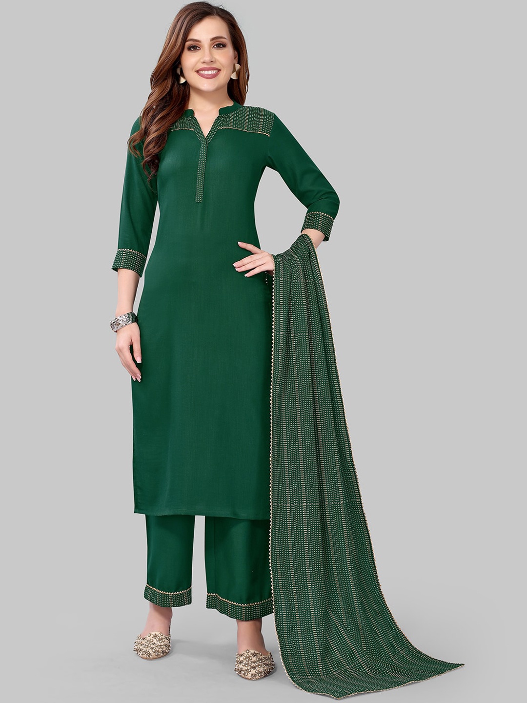 

KALINI Women Green Printed Kurta with Trousers & With Dupatta