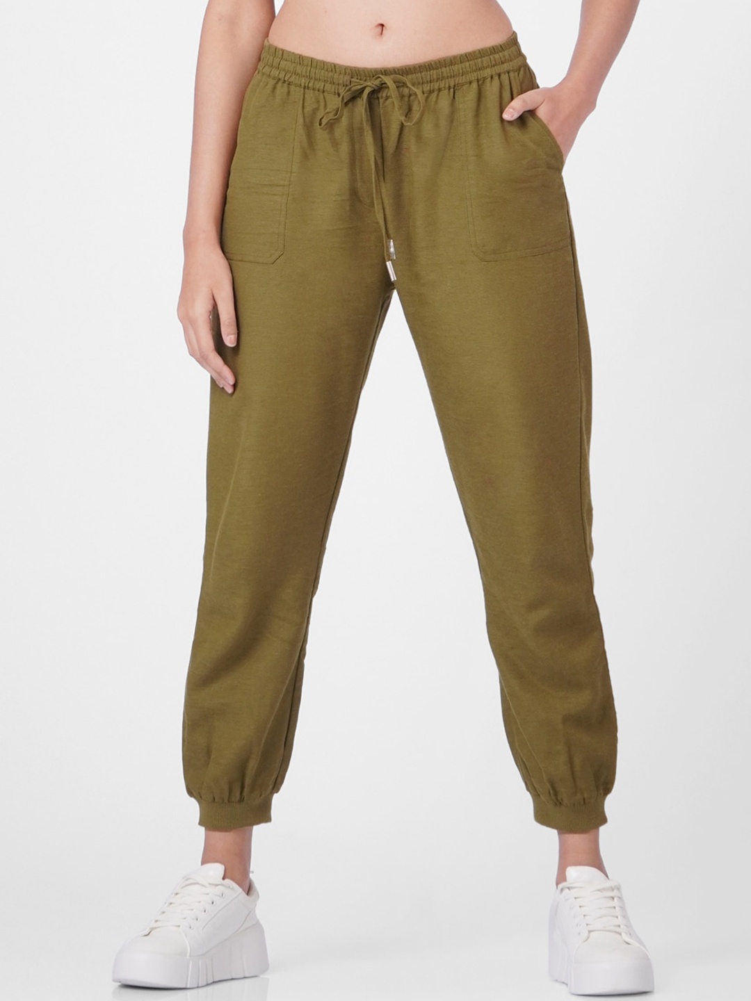 

ONLY Women Olive-Green Solid Cotton Joggers