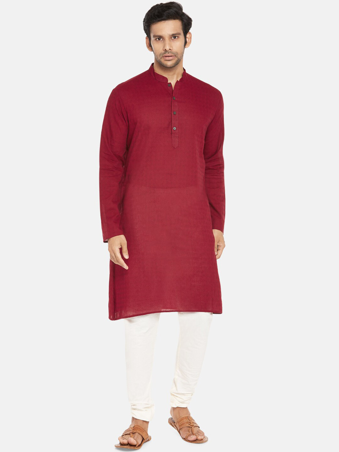 

indus route by Pantaloons Men Maroon Dobby Straight Kurta