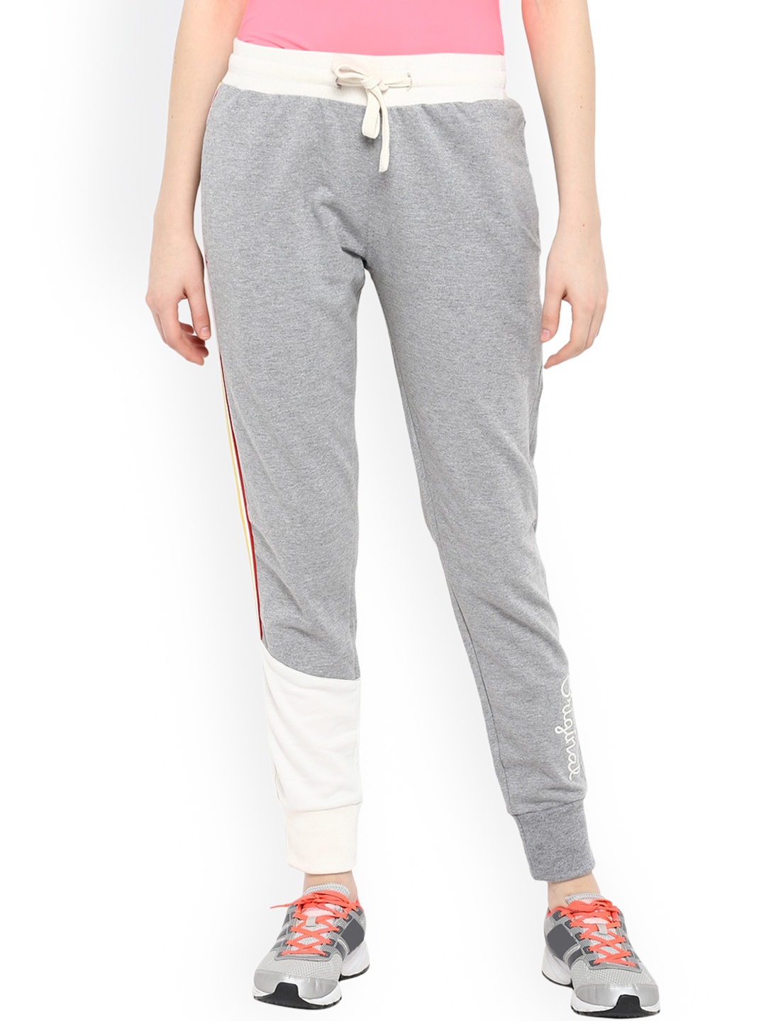 

Alan Jones Women Grey Melange & Pink Colourblocked Slim-Fit Joggers