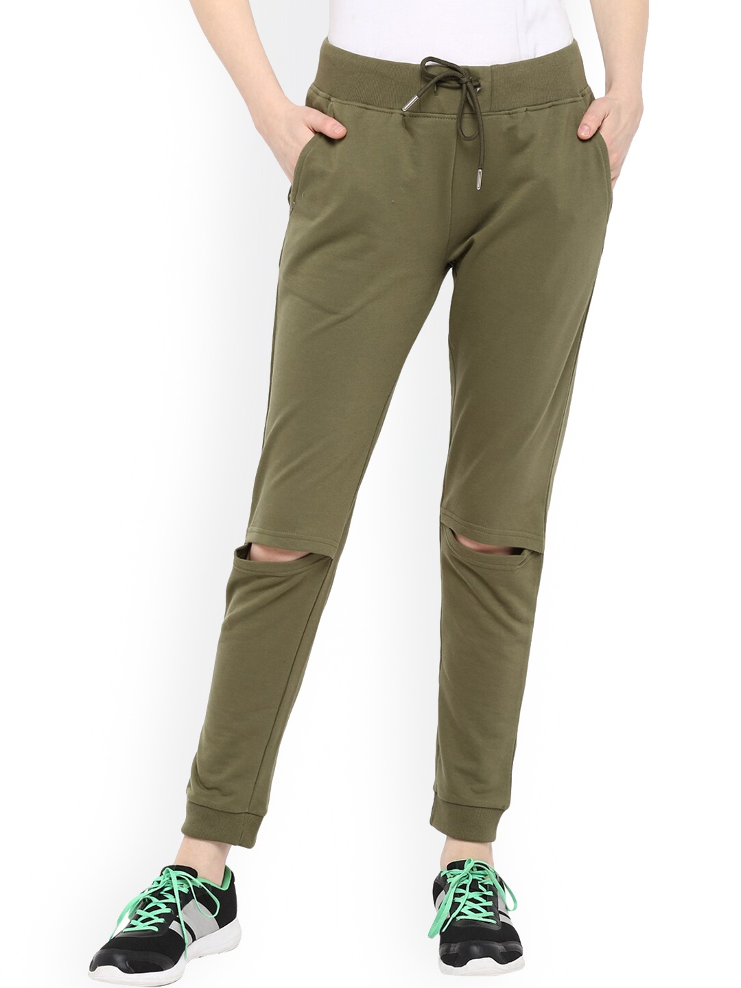 

Alan Jones Women Olive Solid Slim-Fit Joggers