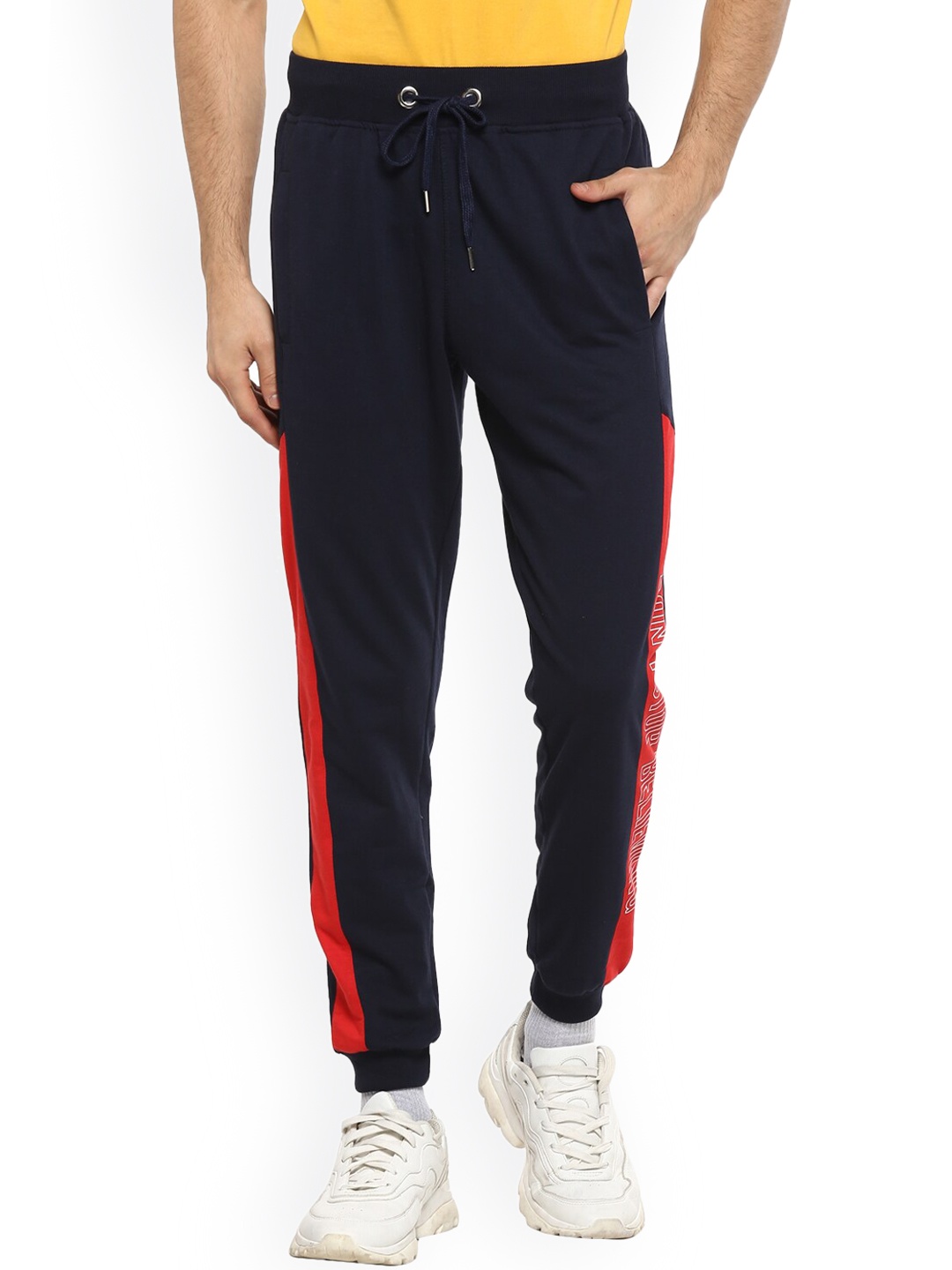 

Alan Jones Men Navy Blue Colourblocked Slim-Fit Joggers