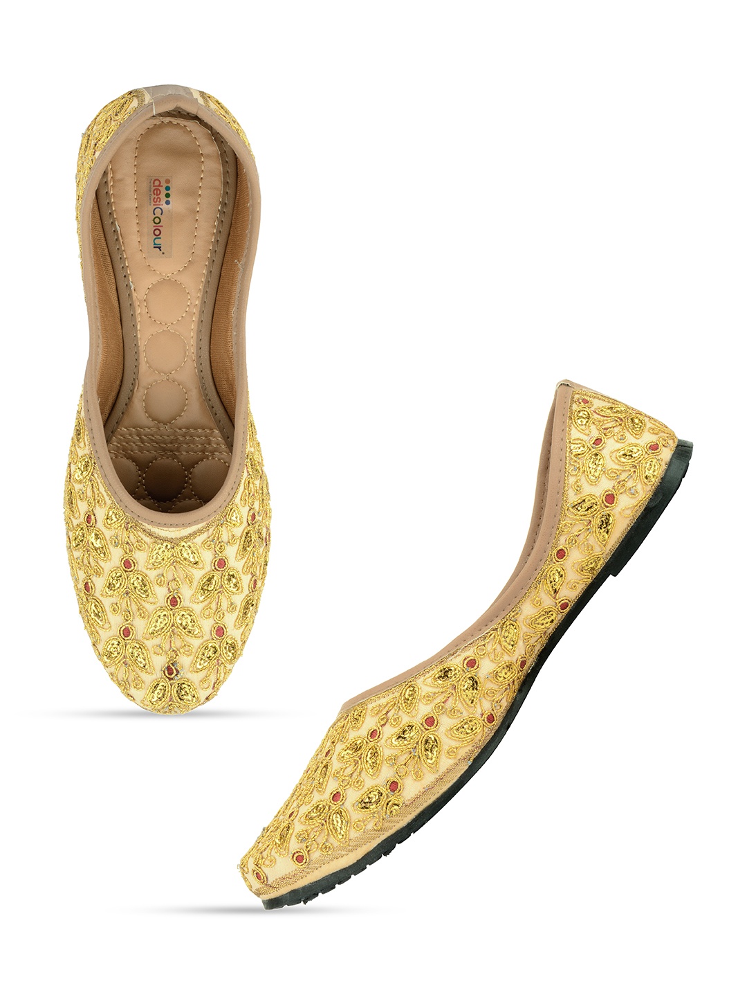 

DESI COLOUR Women Leather Embroidered Ethnic Mojaris, Gold