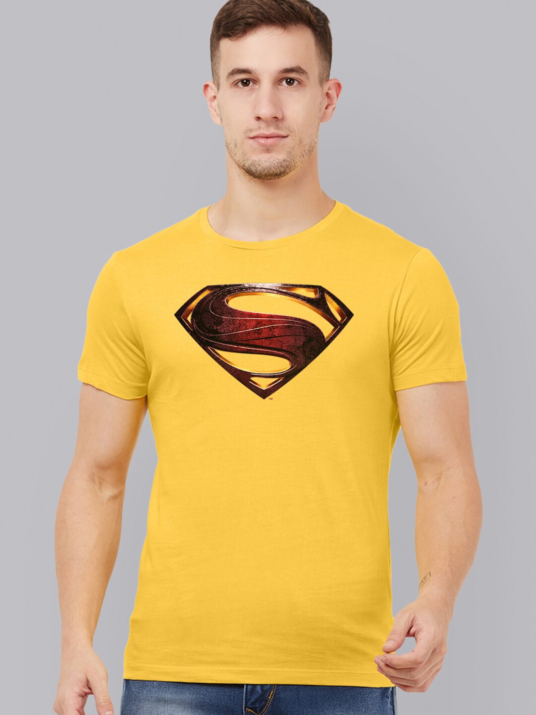 

Free Authority Men Yellow Superman Printed Pure Cotton Regular Fit T-shirt