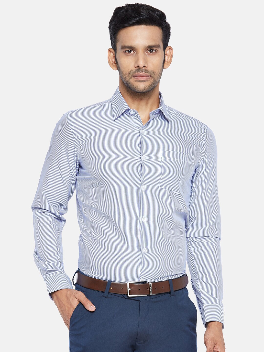 

BYFORD by Pantaloons Men Blue Slim Fit Striped Casual Shirt