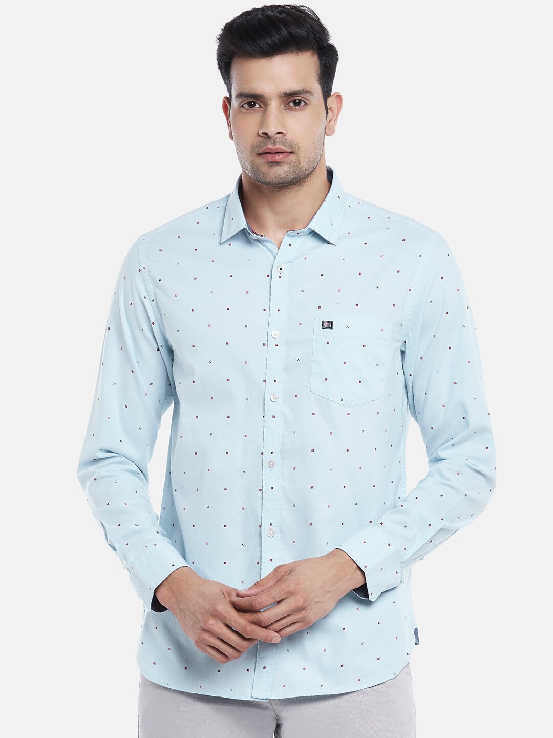 

BYFORD by Pantaloons Men Sea Green Pure Cotton Printed Slim Fit Casual Shirt