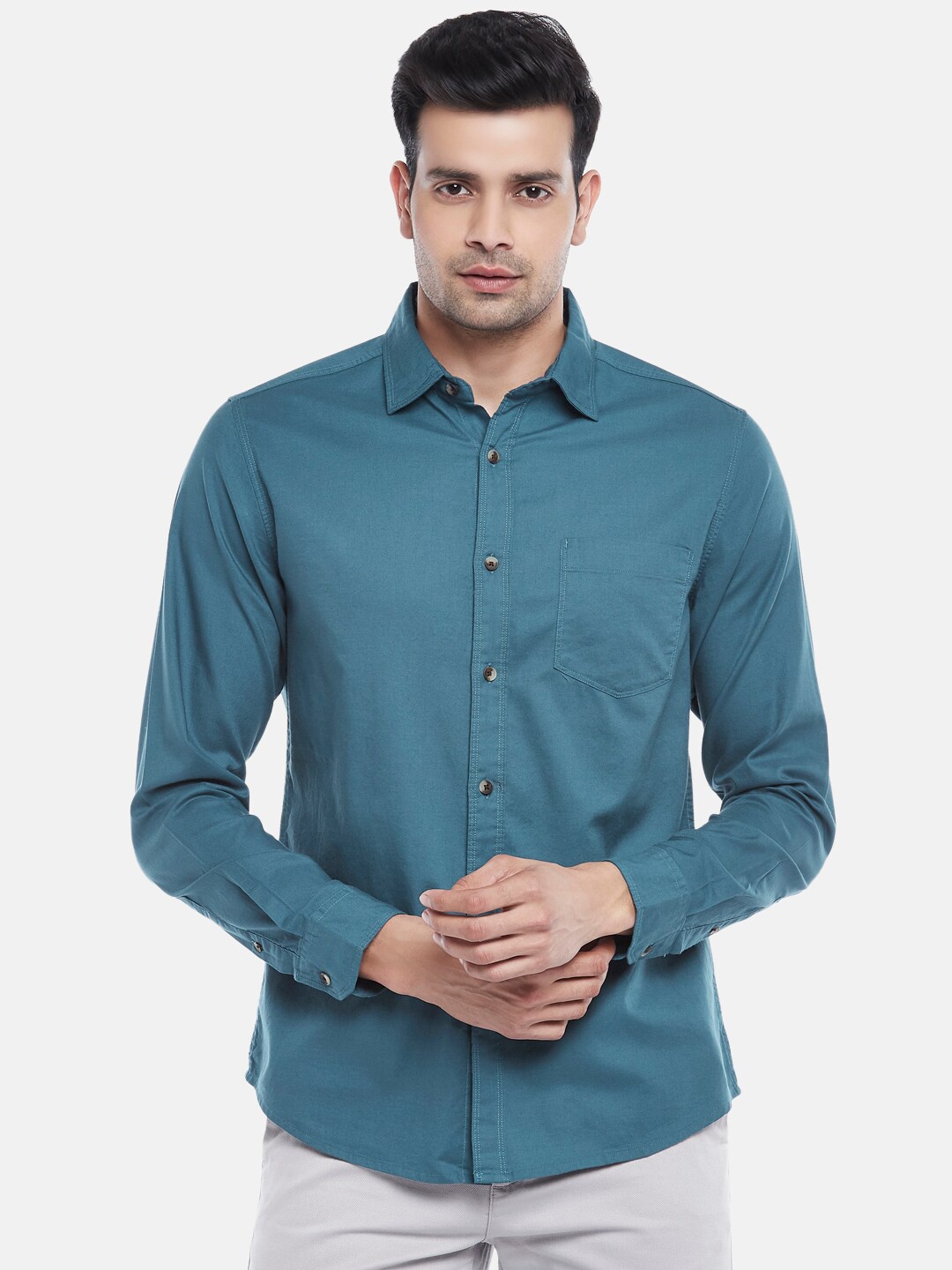 

BYFORD by Pantaloons Men Green Slim Fit Cotton Casual Shirt