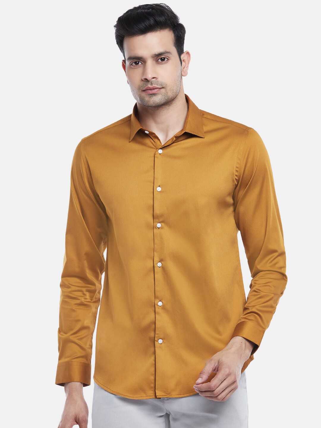 

BYFORD by Pantaloons Men Khaki Slim Fit Cotton Casual Shirt