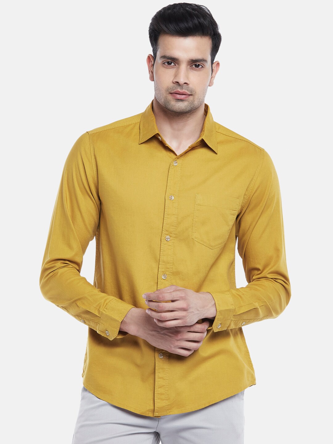 

BYFORD by Pantaloons Men Yellow Slim Fit Pure Cotton Casual Shirt