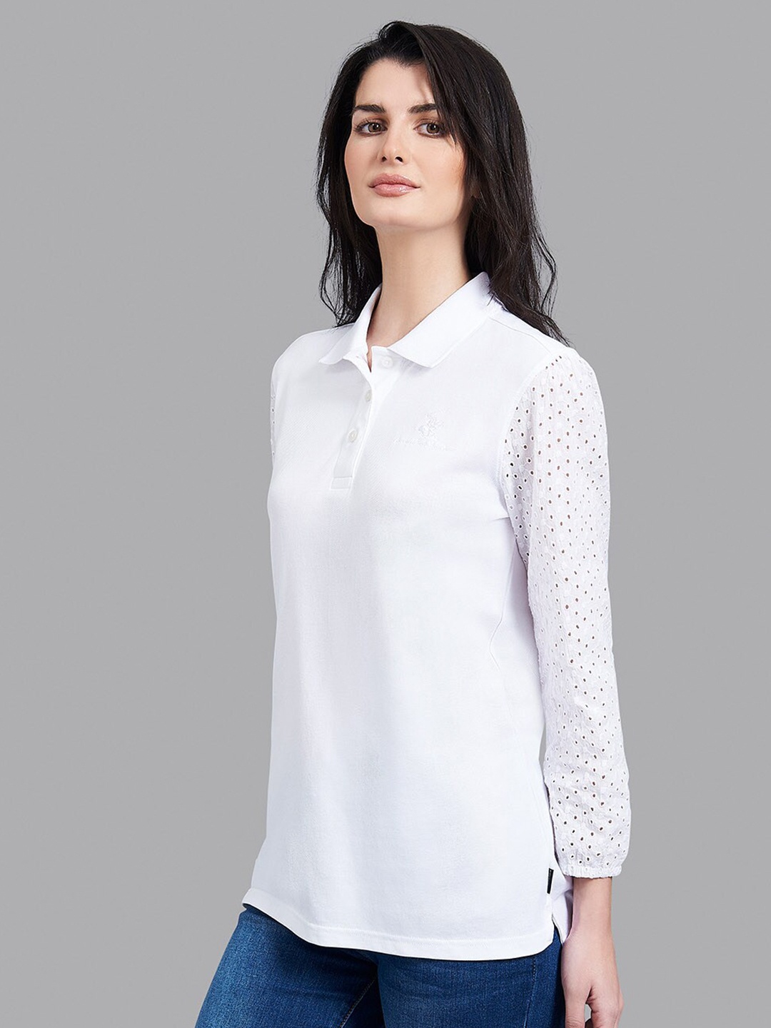 

Beverly Hills Polo Club Women White Polo Collar T-shirt
