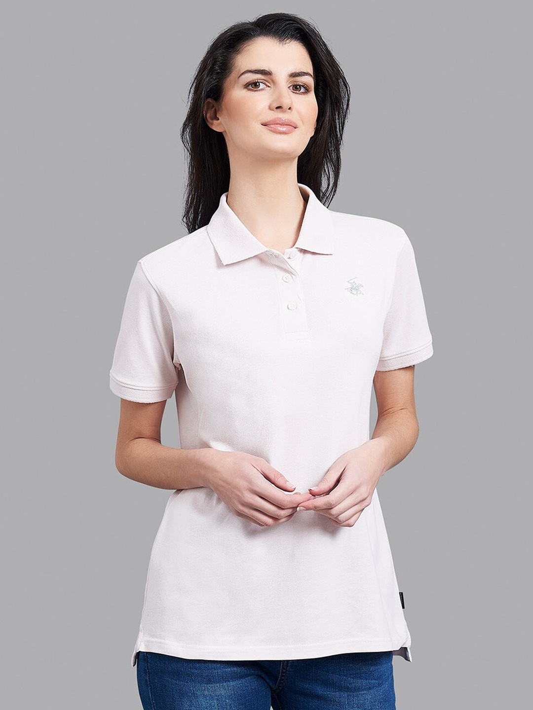 

Beverly Hills Polo Club Women Pink Solid Polo Collar T-shirt