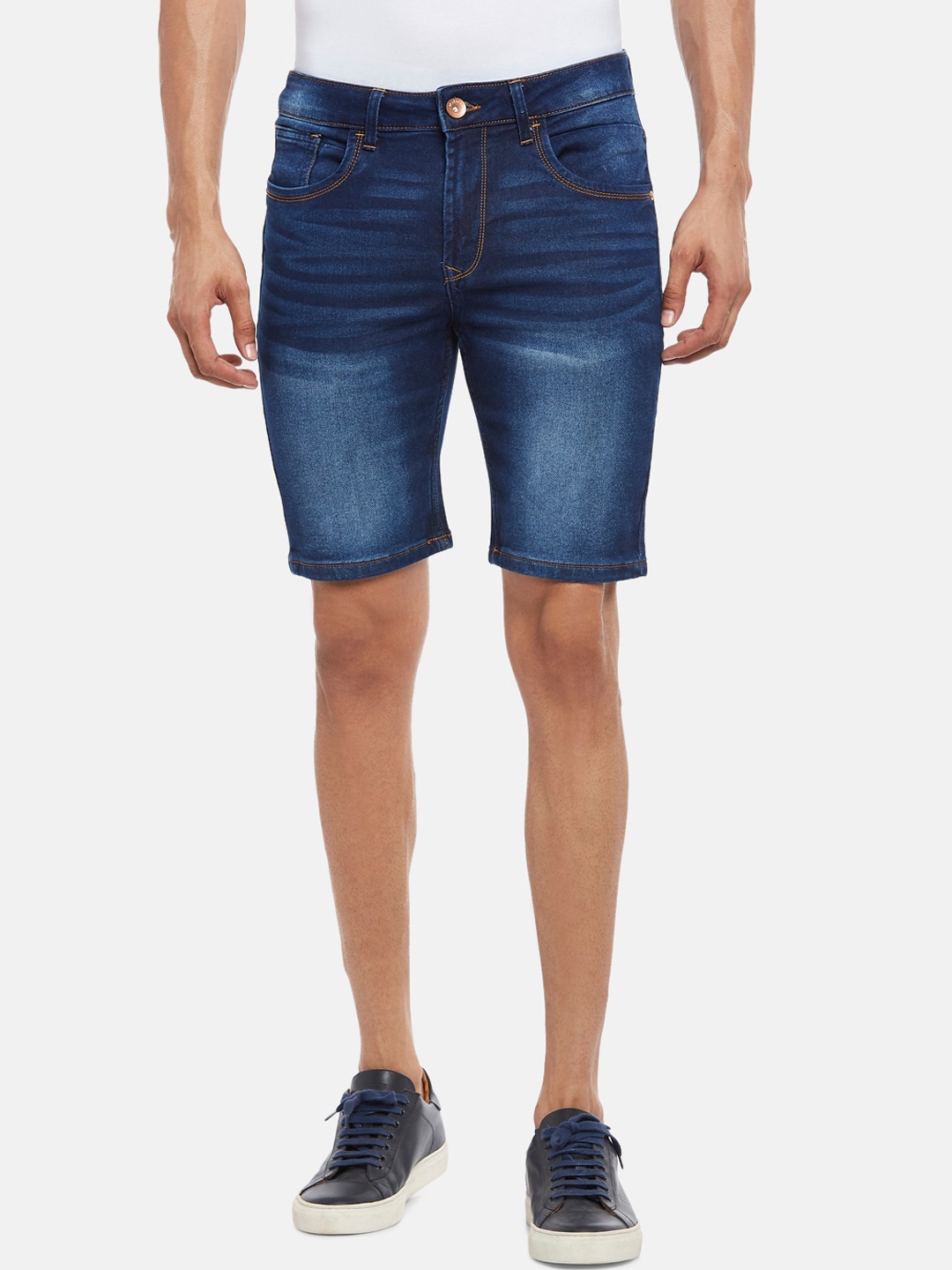 

SF JEANS by Pantaloons Men Blue Washed Slim Fit Low-Rise Denim Shorts