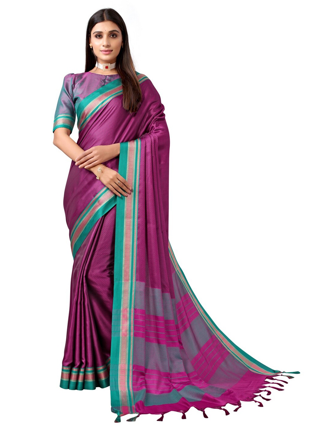 

KALINI Purple & Blue Woven Design Silk Cotton Saree