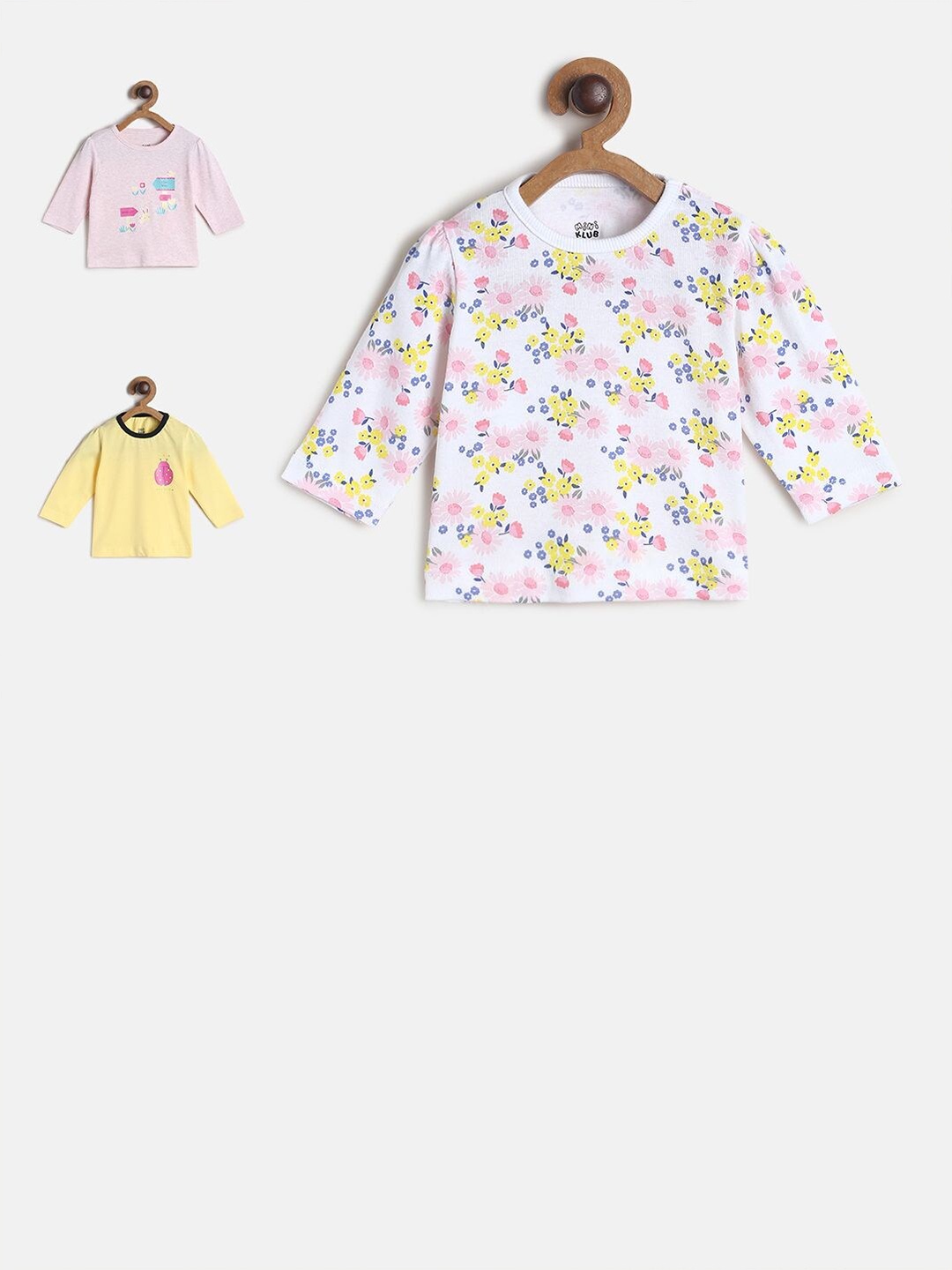

MINI KLUB Infant Girls Pack of 3 Printed Pure Cotton Tops, White
