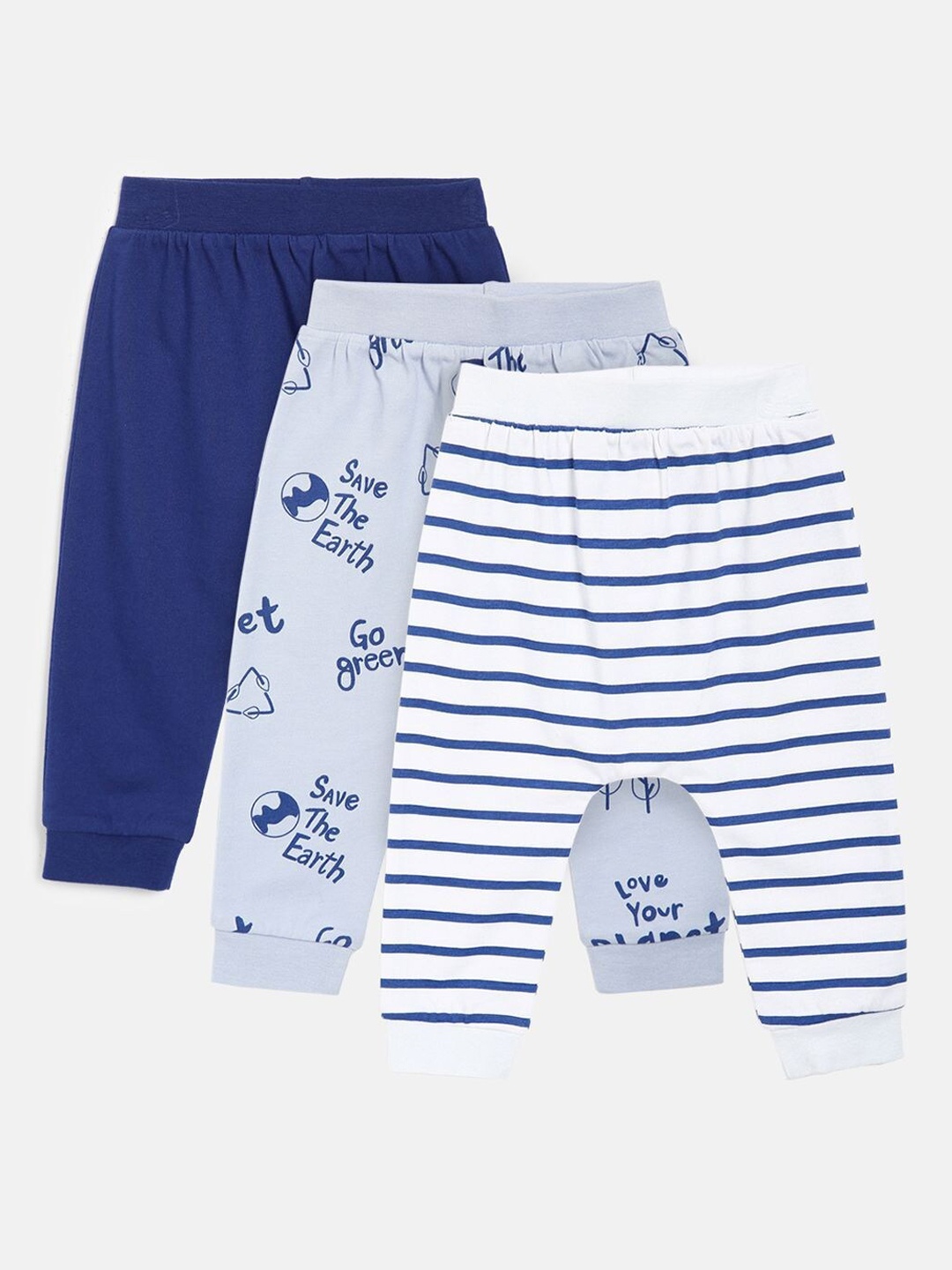 

MINI KLUB Boys Set Of 3 Blue & White Solid Joggers