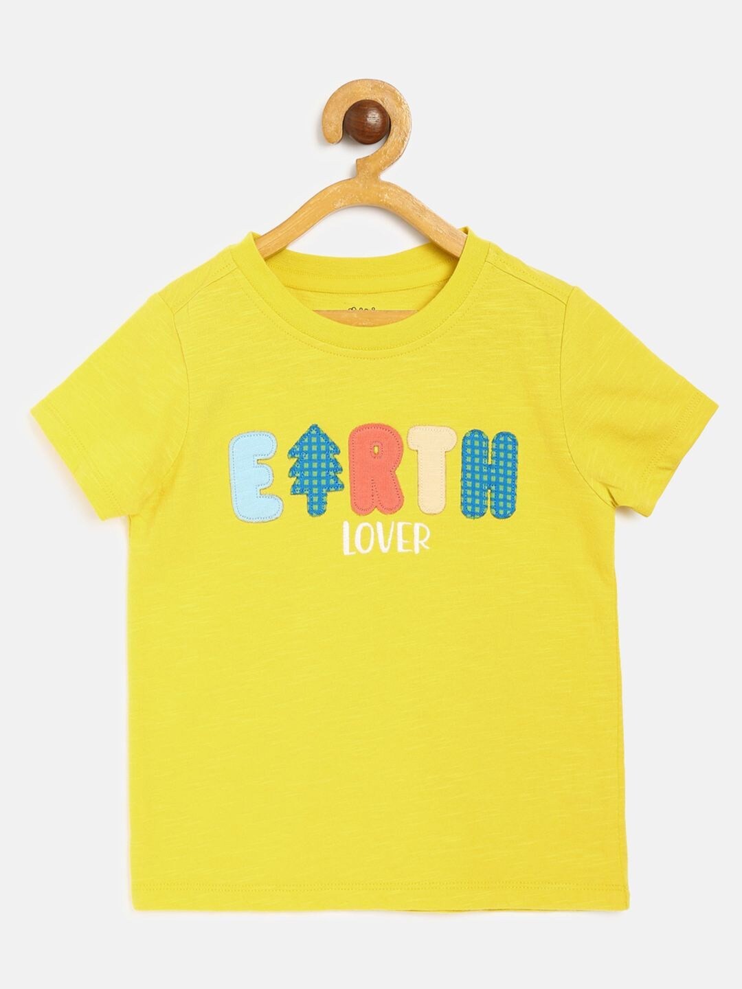 

MINI KLUB Boys Yellow & Blue Typography Printed Organic Cotton T-shirt