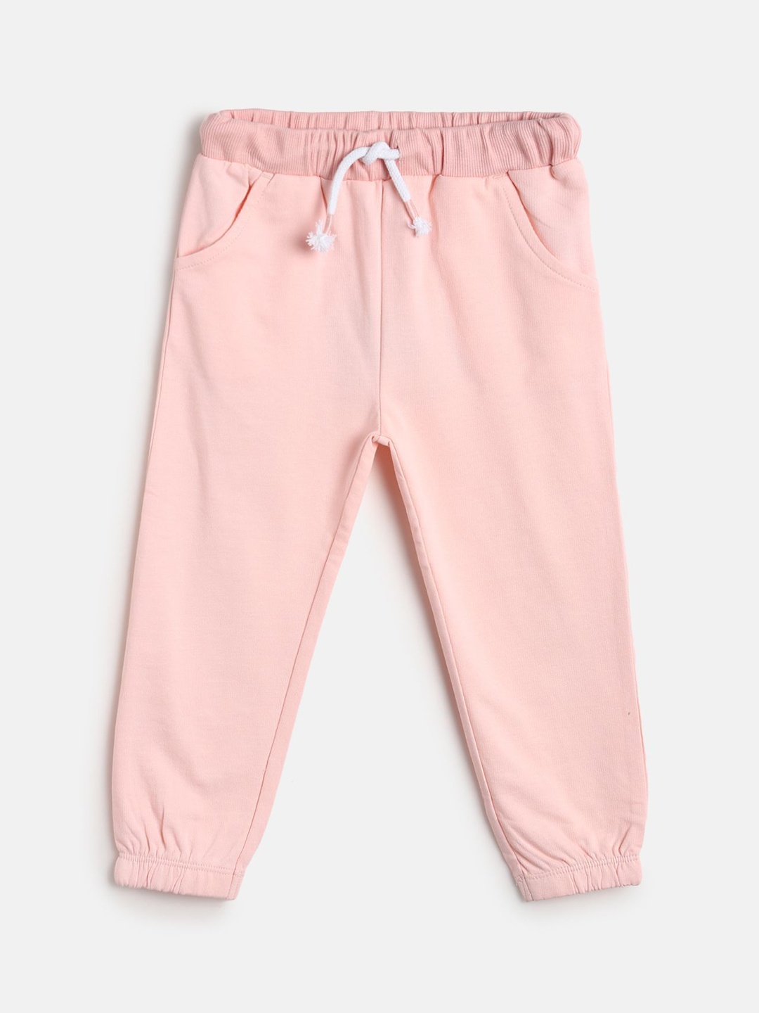 

MINI KLUB Kids Peach Colored Solid Pure Cotton Regular Joggers