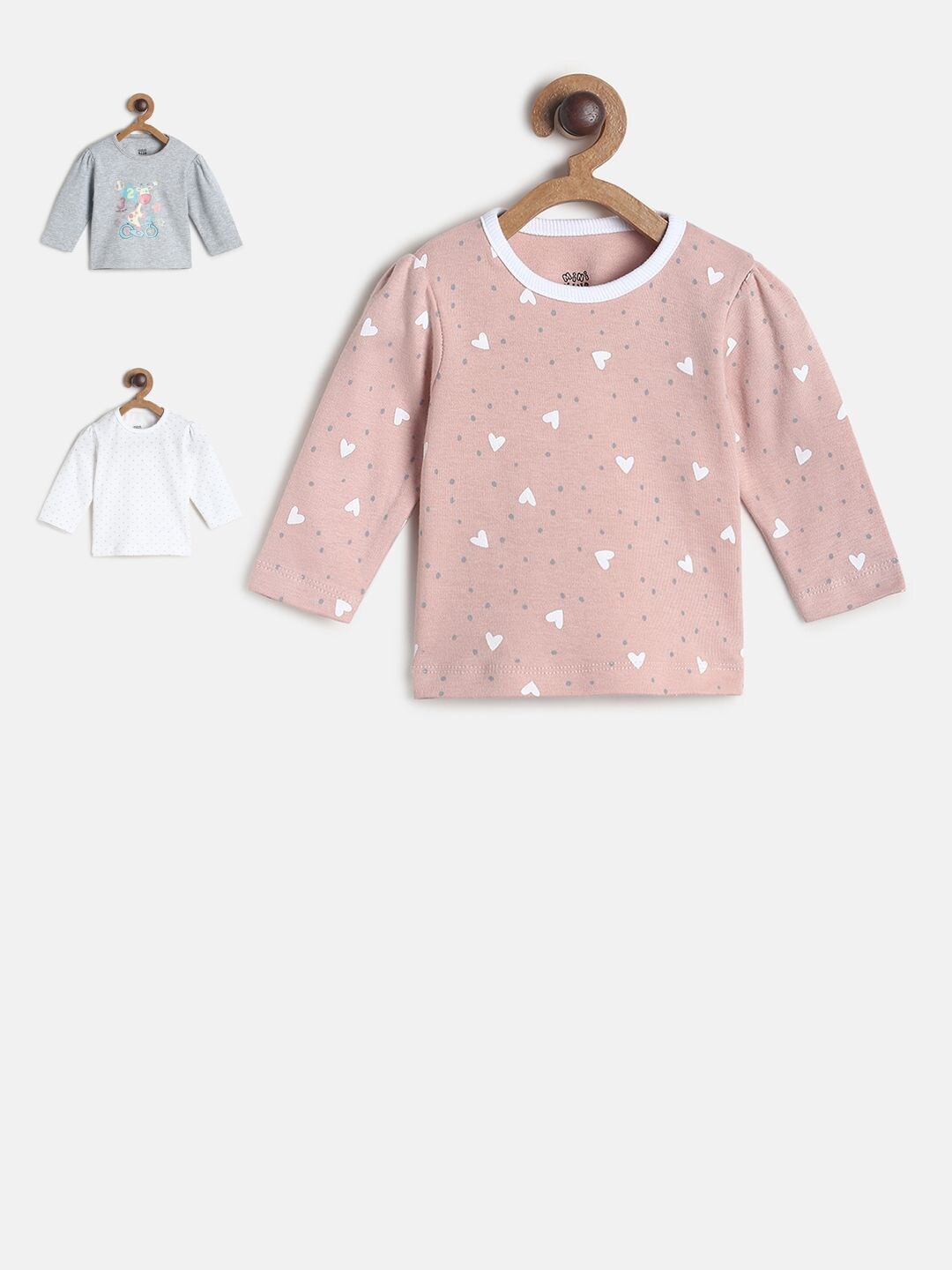 

MINI KLUB Pack Of 3 Printed Pure Cotton Top, Pink